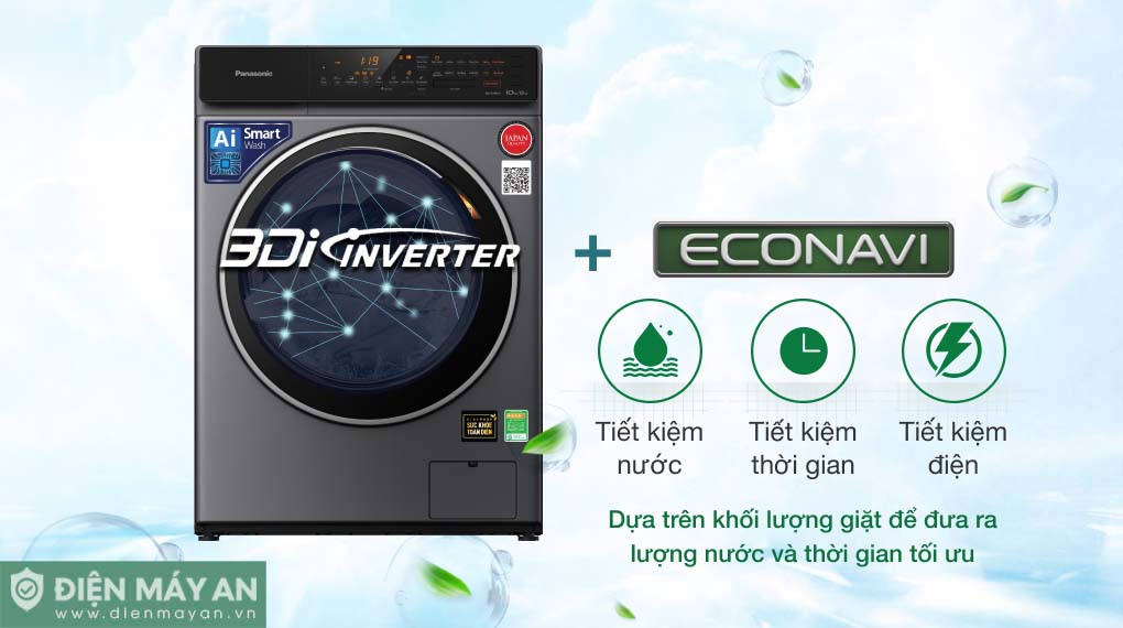 Máy giặt sấy Panasonic Inverter giặt 10 kg - sấy 6 kg NA-S106FC1LV